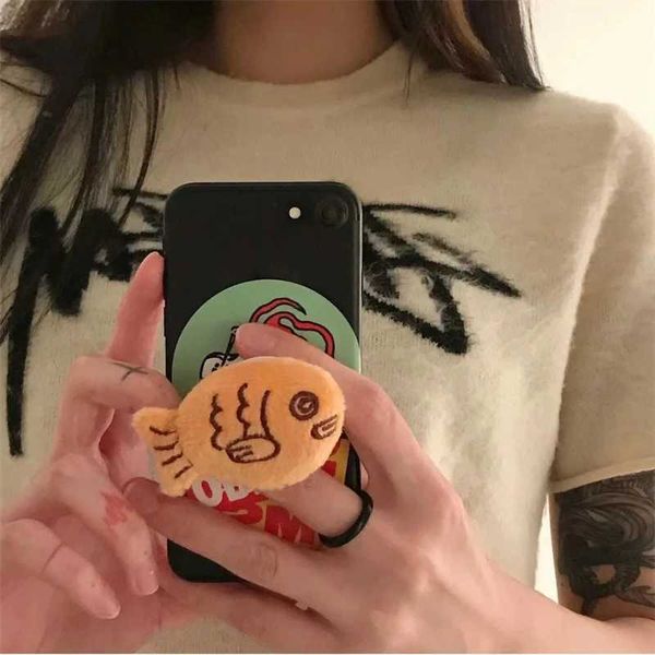 Les supports de monture de téléphone portable INS KOREAN MIGNE MIGNON FURMIER PLUSH TAIYAKI GRACKET GRIPTOK POUR IPHIPHE 15 14 UNIVERSELLE BOUR SOPE SUPPORTE