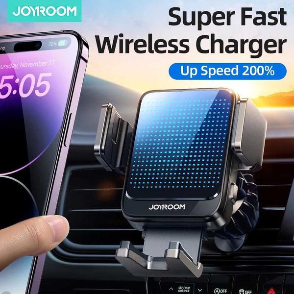Téléphone portable Mounite des supports Joyroom 15W porteuse de téléphone Car Chargeur sans fil rapide automatique pour l'iPhone 15 14 13 Pro Max Samsung Z Flip Phone Harder Car Mount Y240423