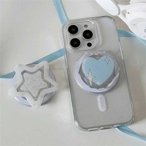 Mobiele telefoon Mounters Holders Koreaanse schattige Blue Love Heart Star voor MagSafe Magnetic Phone Griptok Grip Tok Stand voor iPhone Wireless Layer Holder Bracket