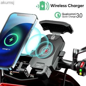 Supports de téléphone portable Support de Moto QC3.0 chargeur sans fil Support Mobile pour Moto Moto Scooter guidon miroir montage Smartphone Stand YQ240110