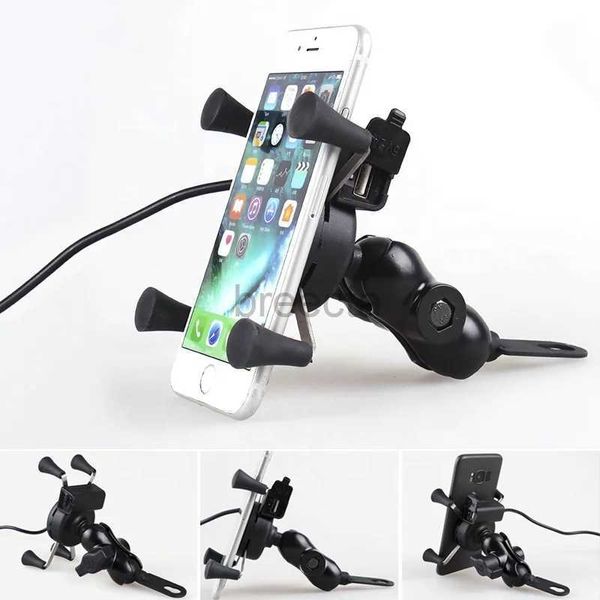 Supports de téléphone portable Support de montage de Support de téléphone portable de Moto avec chargeur USB Rotation à 360 degrés pour pochette de Moto pour téléphone portable de 3.5 à 6.5 pouces 240322