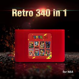 Mobiele telefoonbevestigers Super 64 bit retro 340 in 1 Game Card voor N64 Video Console Region Free NTSC en Pal Cartridge 230816