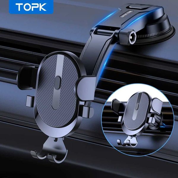 Téléphone portable supporte les supports Topk Gravity Car Phone Téléphone Support Aspirable Support Universal Stand dans la voiture GPS MONT pour iPhone 13 12 Pro POCO Y240423