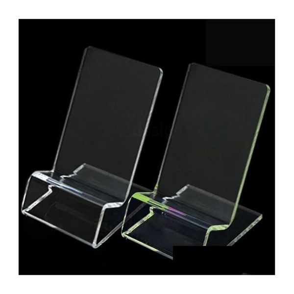 Soportes para teléfonos móviles Soportes de exhibición de acrílico transparente Estantes de exhibición de encimera transparentes cortados con láser con películas protectoras para masa Dh6Mb