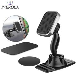 Mobiele telefoonbevestigers houders Univerola magnetische telefoonhouder dubbele 360 roteren voor Dashboard Mount Universal Mobile Phone Stand Magneet Support Cellhouder Y240423