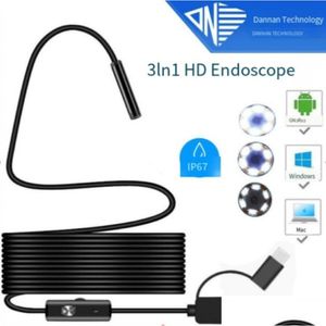 Accessoires de photographie de téléphone portable Endoscope 5M 6 LED Caméra d'inspection de serpent pour Android iOS 3-en-1 Type d'ordinateur mobile C C Otdfy