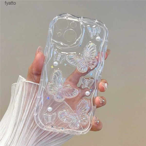 Pochettes de téléphone portable Papillon Crystal Bling Glitter Clear Case Pro Max Max Shining Star Pearl Wave CoverH240307