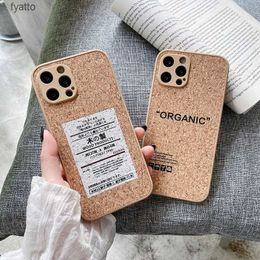 Pochettes pour téléphones portables Étiquette de grain de liège Lettre Étui de téléphone souple pour iPhone15 Pro Max Bois Compresser la sciure de bois Respirant CoverH240307