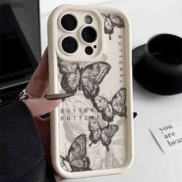 Pochettes de téléphone portable INS Retro Butterfly Shadow Pattern Silicone Téléphone Case For11 Pro Pro Max Matte Antichoc Back CoverH240307