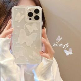 Mobiele Telefoon Zakjes Ins Witte Vlinder Bloem Clear Telefoon Case For13 Pro Max Max Golvende Rand Leuke Cartoon Silicon coverH240307