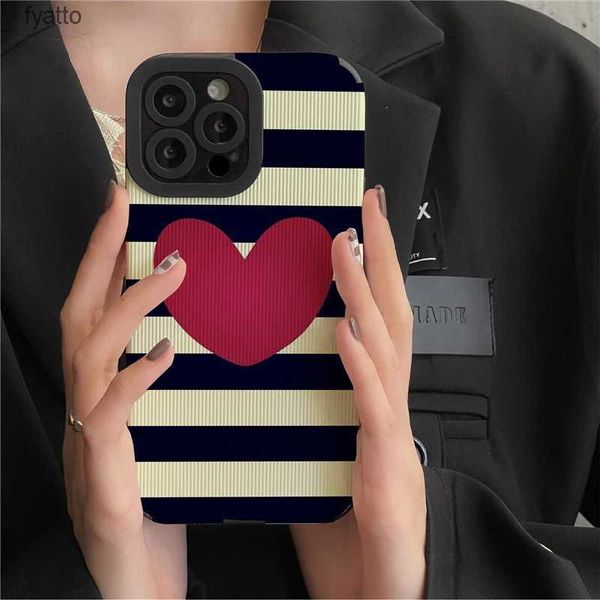 Pochettes de téléphone portable Rétro Stripe Red Love Heart Phone Case Pro Max Mignon Dessin animé Femmes Fille Silicone Antichoc CoverH240307