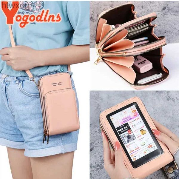 Bolsas para teléfono celular Yogodlns Bolso de pantalla táctil de tres capas Bolso cruzado femenino Nuevo bolso de hombro multifuncional con cremallera de moda Bolso para teléfono móvil YQ240131