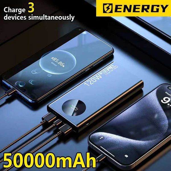 Potencia de teléfono celular 50000mAh 120W Power Bank Super rápido Carga de accesorios de teléfono celular delgado y ligero Batería externa 2443