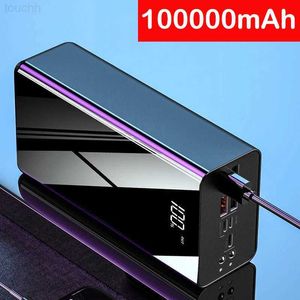 Mobiele telefoon Power Banks 100000mah Power Bank Portable Charger 4 USB Poverbank External Battery Pack voor iPhone 14 13 12 Xiaomi Huawei Samsung PowerBank L230728