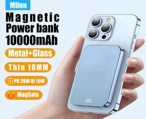 Bancos de energía de teléfono celular 10000mAh para iPhone 13 12 Magnetic Power Bank Glass Metal Pd 20W Wireless Rast Charge 15W Safe Portable Ext9019601