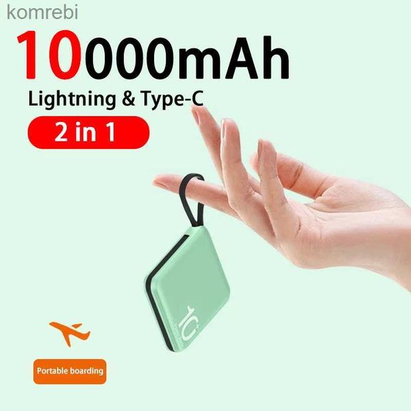 Banques d'alimentation pour téléphone portable 10000mAh Mini Power Bank Batterie externe portable pour IPhone14 Samsung Câble intégré Powerbanks Batteries de rechangeL240111