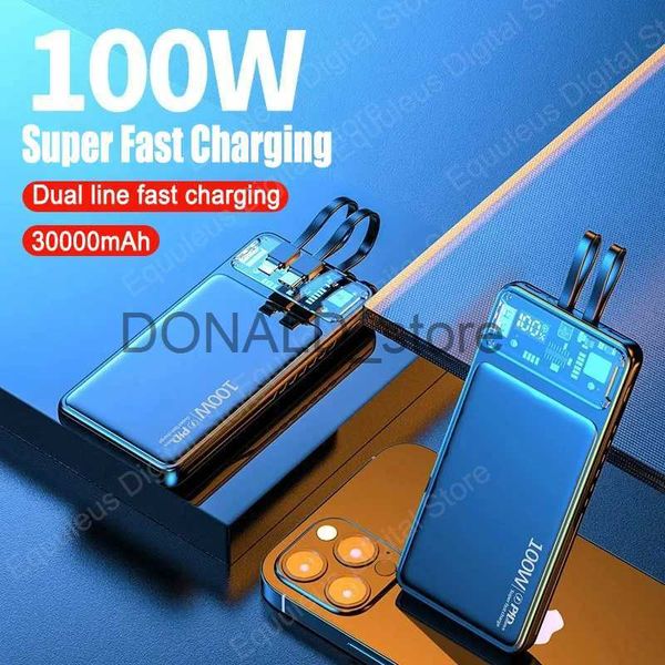 Banques d'alimentation pour téléphone portable 100W Banque d'alimentation 30000mAh Charge ultra rapide Chargeur portable Affichage numérique Powerbank Batterie externe pour iPhone Xiaomi J231220