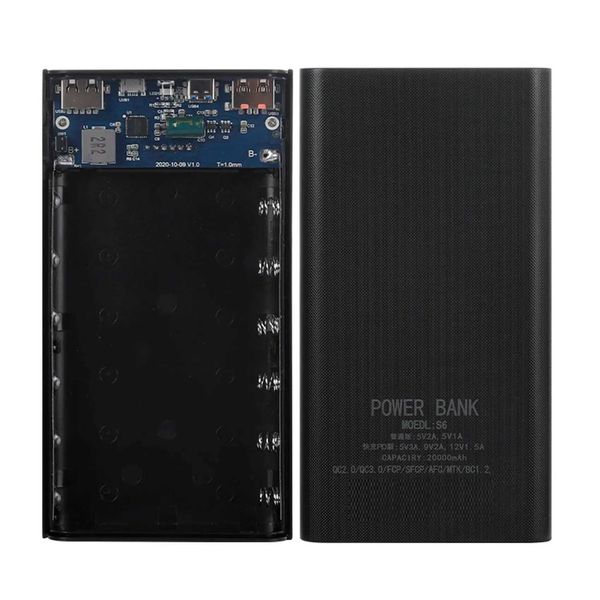 Banques électriques de téléphone portable 18650 Banque de batterie Boîte de banque d'alimentation 22.5 W Affichage LCD à charge rapide 20000mAh Carte d'alimentation pour 6x18650 Battery Powerbank Case (A) 240424