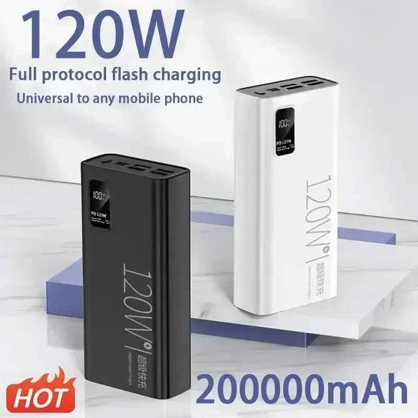 Potencia de teléfono celular Banks 200000MAH Power Pack 120W Cargo ultra rápido Cargador de batería portátil 100% Adecuado para iPhone Xiaomi Huawei J240428