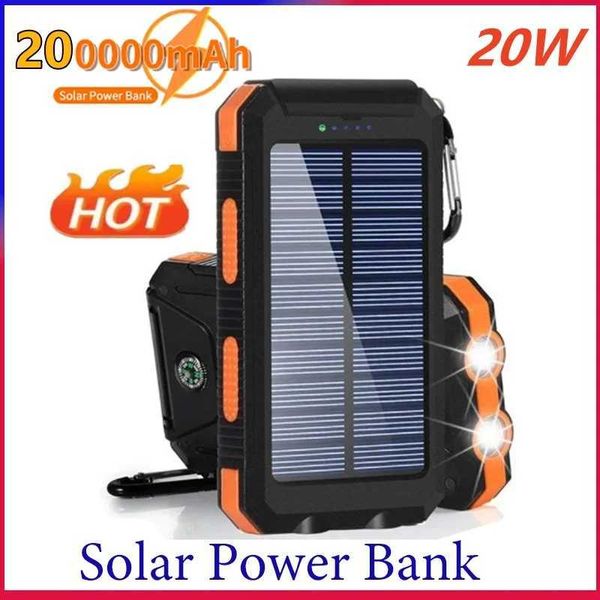 Banques d'alimentation du téléphone portable 200000mAh Pack de batterie solaire Chargeur portable extérieur Powerbank Batterie étanche externe Double charge USB avec lumières LED 2024 240424