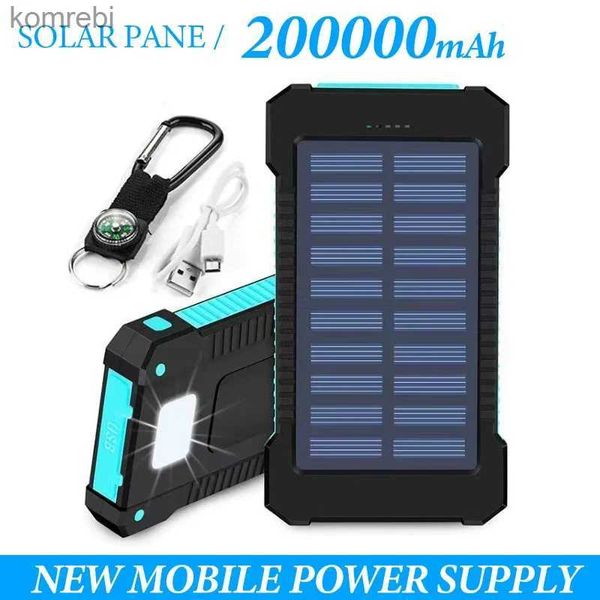 Bancos de energia de telefone celular 200000mAh Banco de energia solar LEDSOS Lanterna Carregamento rápido Bateria externa portátil à prova d'água Powerbank para telefone celular inteligenteL240111