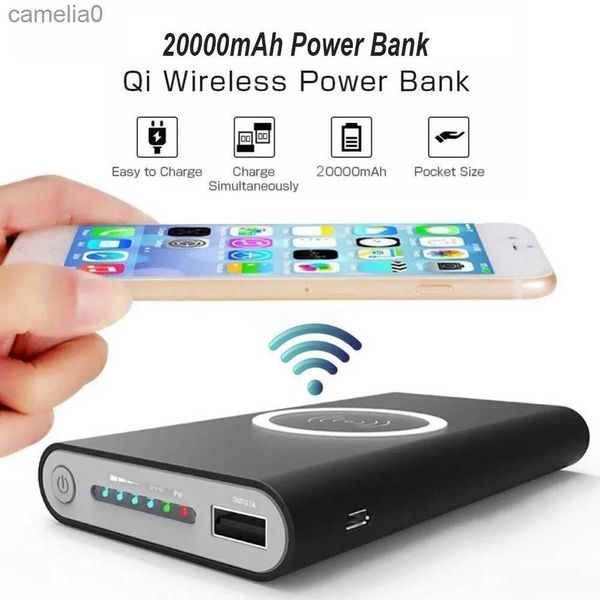 Bancos de energía para teléfonos celulares Paquete de batería externa portátil de 20000 mAh Cargador inalámbrico Qi adecuado para iPhone 11 Cargador inalámbrico para teléfono móvil Samsung PowerbankC24320