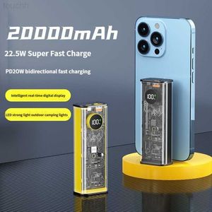 Mobiele telefoon Powerbanks 20000mAh Transparante PowerBank PD 20W Mini draagbare externe batterij 22,5W Snellader LED-licht voor iPhone 14 Samsung Xiaomi L230731