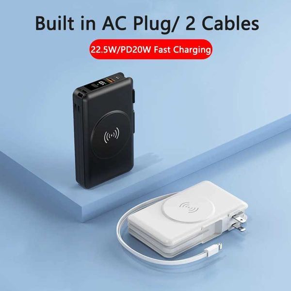 Banques d'alimentation de téléphone portable 225W Chargeur rapide Macsafe Wireless Charging Power Pack adapté à l'iPhone 15 Samsung Magnetic Power Pack 20000mAh avec AC-Adapter Cable J2404