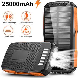 Mobiele telefoon Power Banks 25000mAh Solar Power Bank QI Wireless Charging voor iPhone 14 Xiaomi PowerBank draagbare lader externe batterij met zaklamp L230728