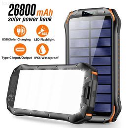 Mobiele telefoon Power Banks 26800MAH Wireless Solar Power Bank Portable Type C Fast Charging PowerBank voor iPhone 13 Xiaomi Samsung Poverbank met LED Light L230728