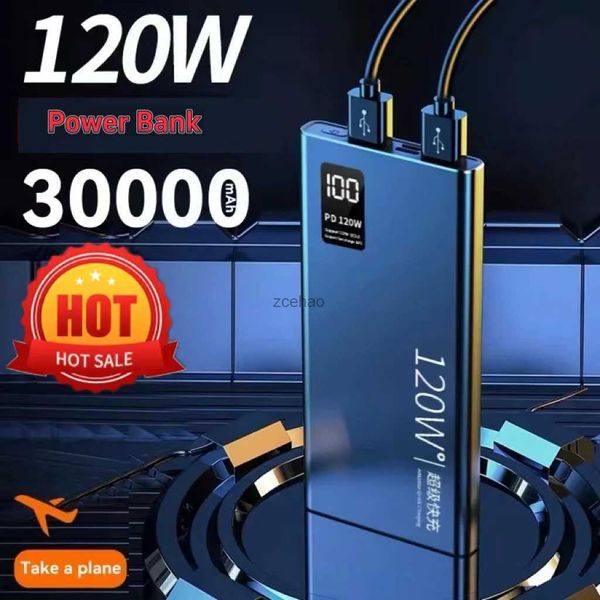 Banques d'alimentation pour téléphone portable 30000mAh Banque d'alimentation 120W Charge ultra rapide 100% Capacité suffisante Chargeur de batterie portable pour divers téléphones mobiles