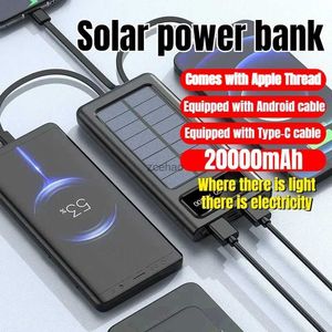 Mobiele telefoon Power Banks 30000 mAh Zonne-energiebank Ingebouwde kabels Zonnelader 2 USB-poorten Externe oplader met LED-licht voor 2023 Nieuw