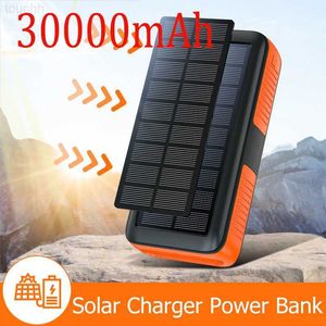 Power Banks voor mobiele telefoons 30000 mAh Solar Power Bank met ingebouwde kabel Draagbare Power Bank Handslinger Batterij-aangedreven SOS LED-zaklamp voor buiten L230731