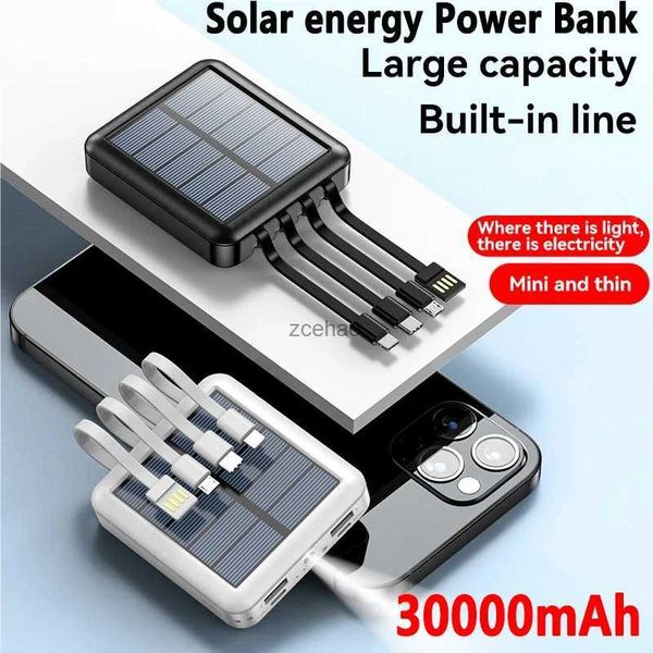 Bancos de energía para teléfonos celulares Banco de energía 4 en 1 Solar 30000 mAh Carga de gran capacidad Mini Powerbank viene con cuatro cables adecuados para Samsung