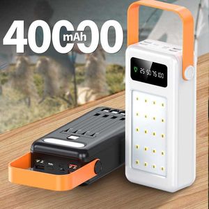 Banques d'alimentation pour téléphone portable 40000/60000mAh grande capacité Portable Power Bank lumières de camping en plein air chargeur de batterie externe pour Smartphone câbles intégrés L230728