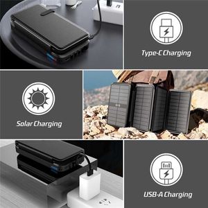 Mobiele telefoon powerbanks 43800 mAh zonne-energiebank 10 W snelle Qi draadloze oplader voor iPhone 13 12 11 Samsung PD20W draagbare powerbank met kabel Poverbank L230824