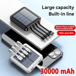 Banques électriques de téléphone portable 4in1 Banque d'alimentation Solar Energy 30000mAh Banque de charge de charge de grande capacité équipée de quatre fils adaptés à l'iPhone Samsung et à Xiaomi J