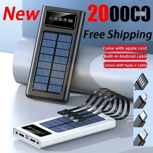 Banks d'alimentation du téléphone portable 50000mAH Câble intégré Chargeur solaire Bidirectionnel Pack d'alimentation de charge rapide Batterie externe avec lumière LED adaptée à l'iPhone 240424