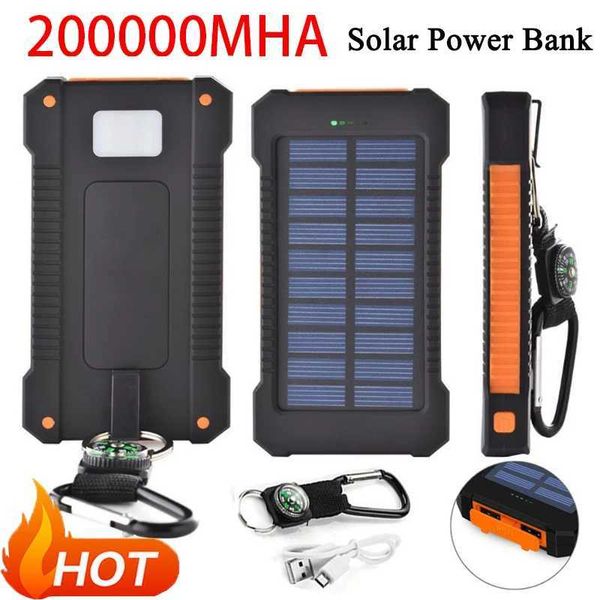 Banks d'alimentation du téléphone portable 50000mAh Panneau solaire de grande capacité portable avec une batterie externe en boussole attachée pour le camping extérieur charge 240424