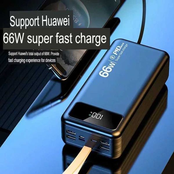 Banques électriques de téléphone portable 66W Capacité de chargement rapide de 100000mAh Pack d'alimentation en plein air Câble intégré Universal Mobile Power Alimentation J0428