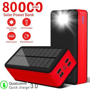 Bancos de energía para teléfonos celulares 80000mAh Cargador de batería solar portátil con LED 4USB PowerBank de emergencia para viajes al aire libre de alta capacidad para Iphone J230217