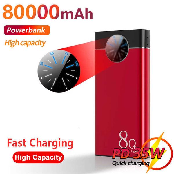 Bancos de energía para teléfonos celulares 80000mAh Banco de energía portátil Teléfono de carga rápida Pantalla digital Batería externa con luz LED USB PoverBank para teléfono inteligente G230525