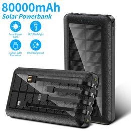 Banques d'alimentation pour téléphone portable Chargeur solaire 80000mah Banque d'alimentation portable avec ligne de charge Charge rapide Batterie externe Poverbank pour Iphone J230217