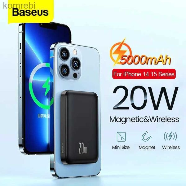 Bancos de energía para teléfonos celulares Baseus 5000mAh 20W Banco de energía magnético Banco de energía inalámbrico para iPhone 14 15 Pro Carga rápida Mini batería de repuesto externa portátil L240111