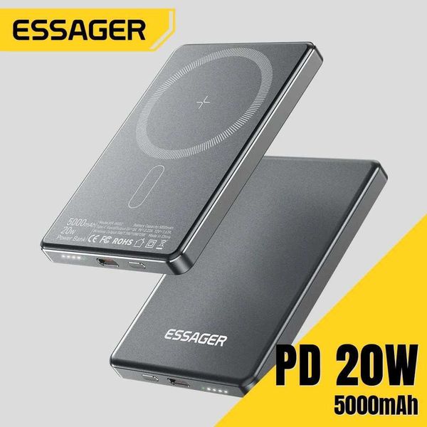 Banks d'alimentation du téléphone portable Essager PD 20W 5000mAh Slim Power Pack Magnetic Wireless Charger adapté à l'iPhone 15 14 Pro max PORTATEUR PORTABLE POLERBANK 240424