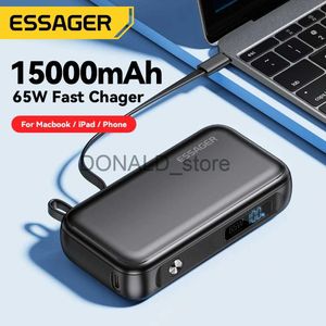 Mobiele telefoon Power Banks Essager Power Bank Draagbaar 15000mAh in met USB C-kabel Externe reservebatterij voor iPhone iPad Macbook 65W snellader J231220