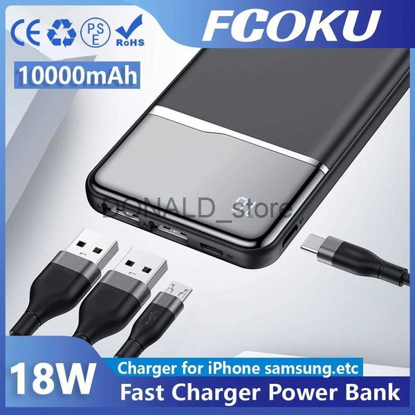 Banques d'alimentation pour téléphone portable FCOku 10000mAh Banque d'alimentation de grande capacité 18W USB C Charge rapide Batterie auxiliaire externe pour iPhone 15 14 Samsung Xiaomi J231220