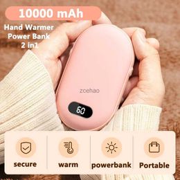 Banques d'alimentation pour téléphone portable Chauffe-mains 10000mAh Power Bank 2 en 1 USB Charing Électrique 4 côtés Chauffage Chauffe-mains Portable PowerBank Affichage numérique