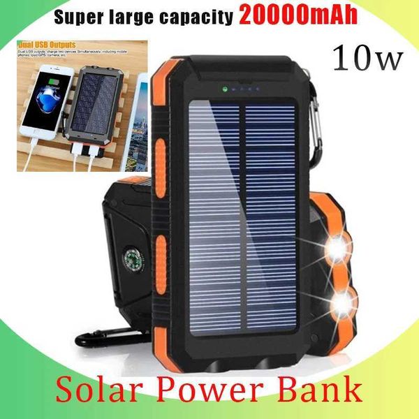 Banques électriques de téléphone portable grande capacité 200000mAh Batterie solaire Pack de batterie extérieure Chargeur portable étanche Batterie externe Double LED LED de charge USB 240424