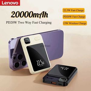 Powerbanks voor mobiele telefoons Lenovo 20000 mAh Power Bank Magnetisch 22,5 W Supersnel opladen Qi PD20W Draadloze oplader Powerbank voor iPhone 15 Samsung Huawei